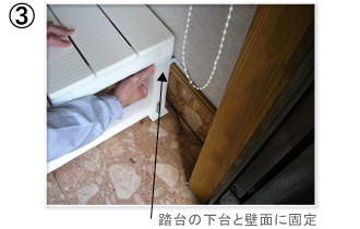 踏み台の下台と床面に固定